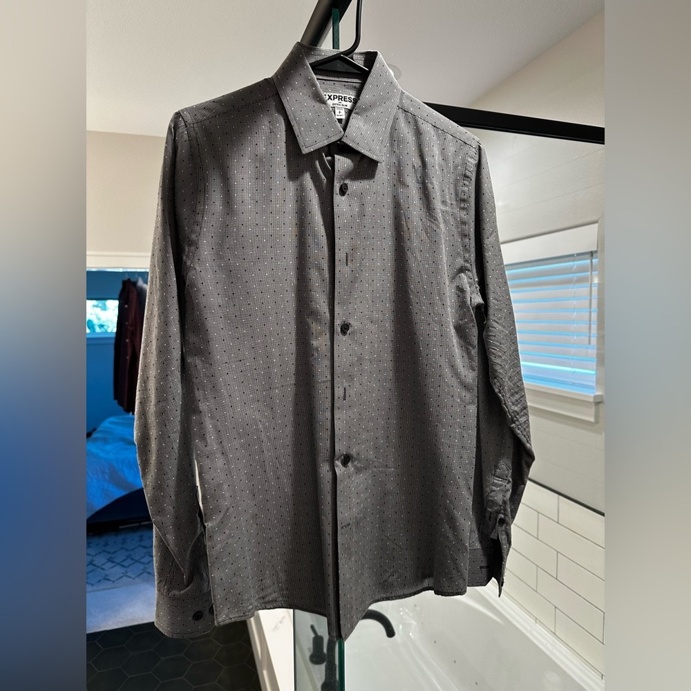 Express Button up - Grey with Pattern Extra Slim